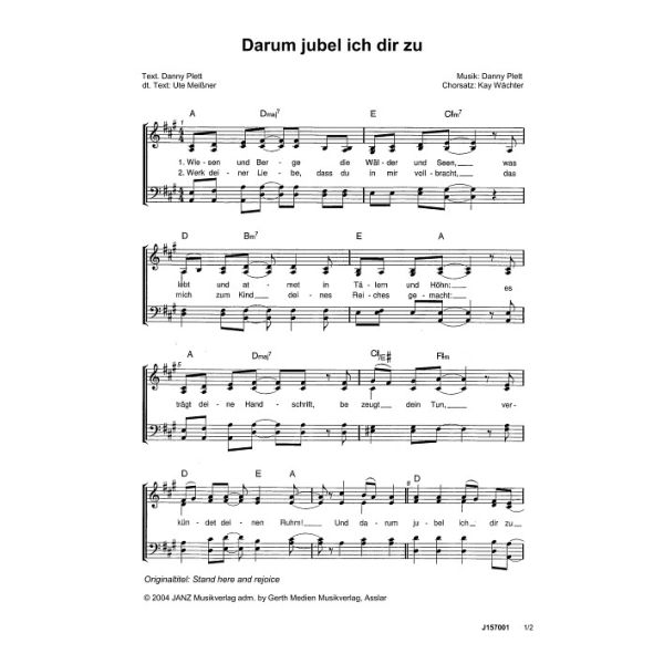 Produktbild des Artikels Darum jubel ich dir zu / Stand here and rejoice (Noten - Download)