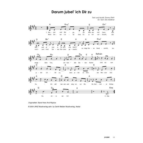 Produktbild des Artikels Darum jubel' ich Dir zu / Stand Here And Rejoice (Noten - Download)