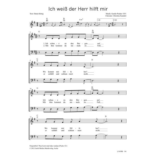 Produktbild des Artikels Ich weiß, der Herr hilft mir / Waar komt mijn hulp vandaan (Psalm 121) (Noten - Download)