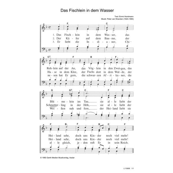Produktbild des Artikels Das Fischlein in dem Wasser (Noten - Download)