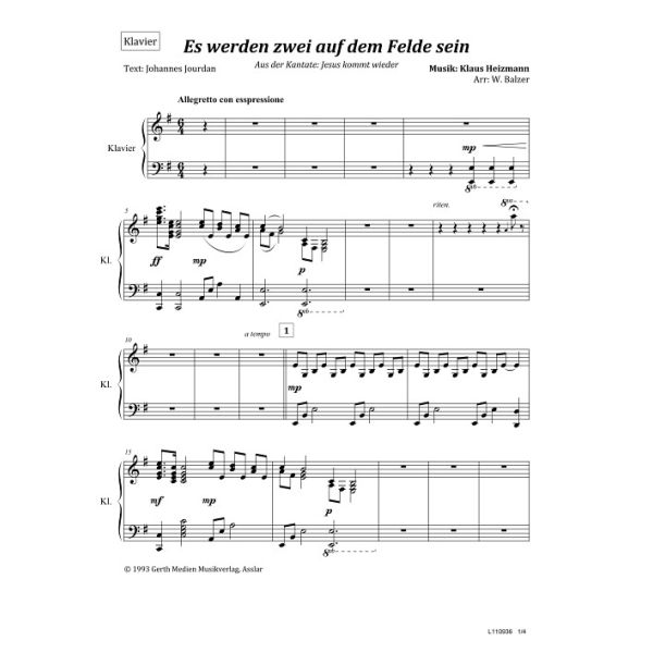 Produktbild - Es werden zwei auf dem Felde sein (Klavier)
