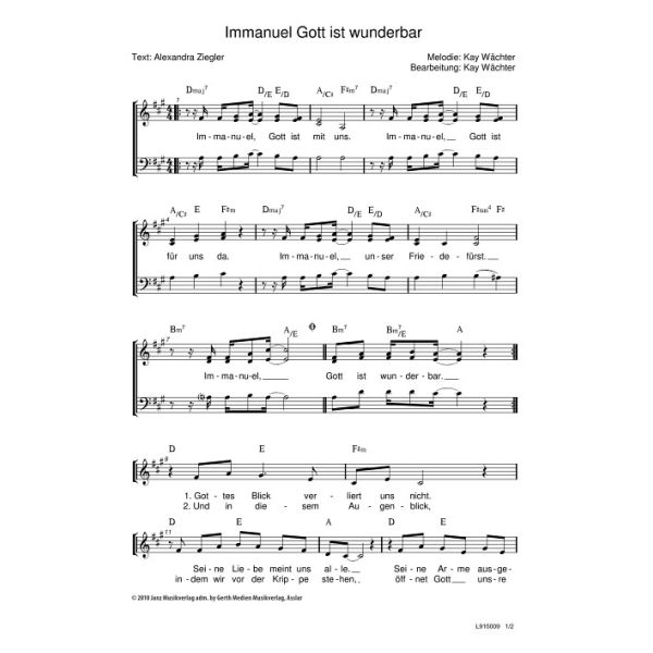 Produktbild des Artikels Immanuel, Gott ist wunderbar (Noten - Download)