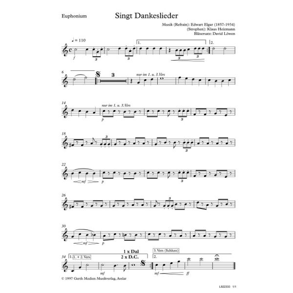 Produktbild des Artikels Singt Dankeslieder (Euphonium) (Noten - Download)